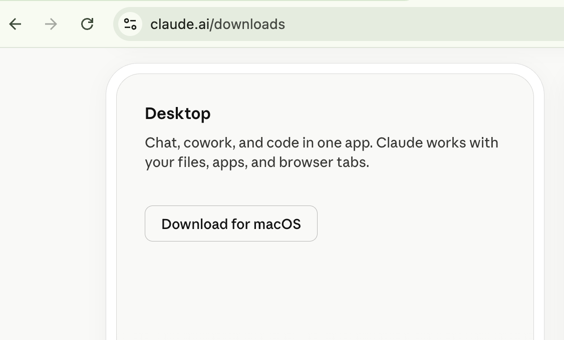 claude.ai/download page with Desktop app download button